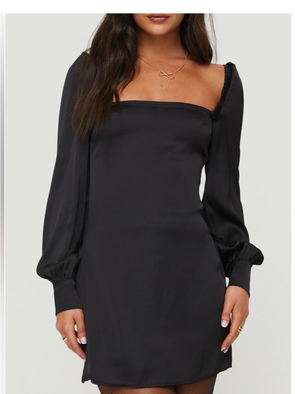 NWT Princess Polly Black Square-Neck Long Sleeve Mini Dress 4